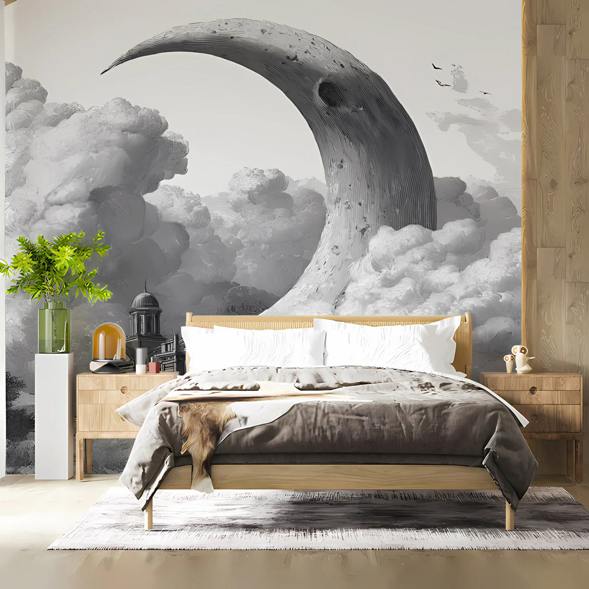 Crescent Moon Over Neo-Classical Estate Mural Wallpaper - room preview 02