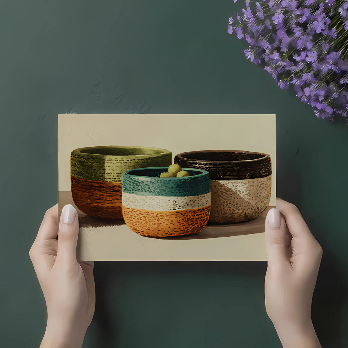 Ceramic Still Life Mural Wallpaper — Earthy Artistic Decor Mural Wallpaper - room preview 02