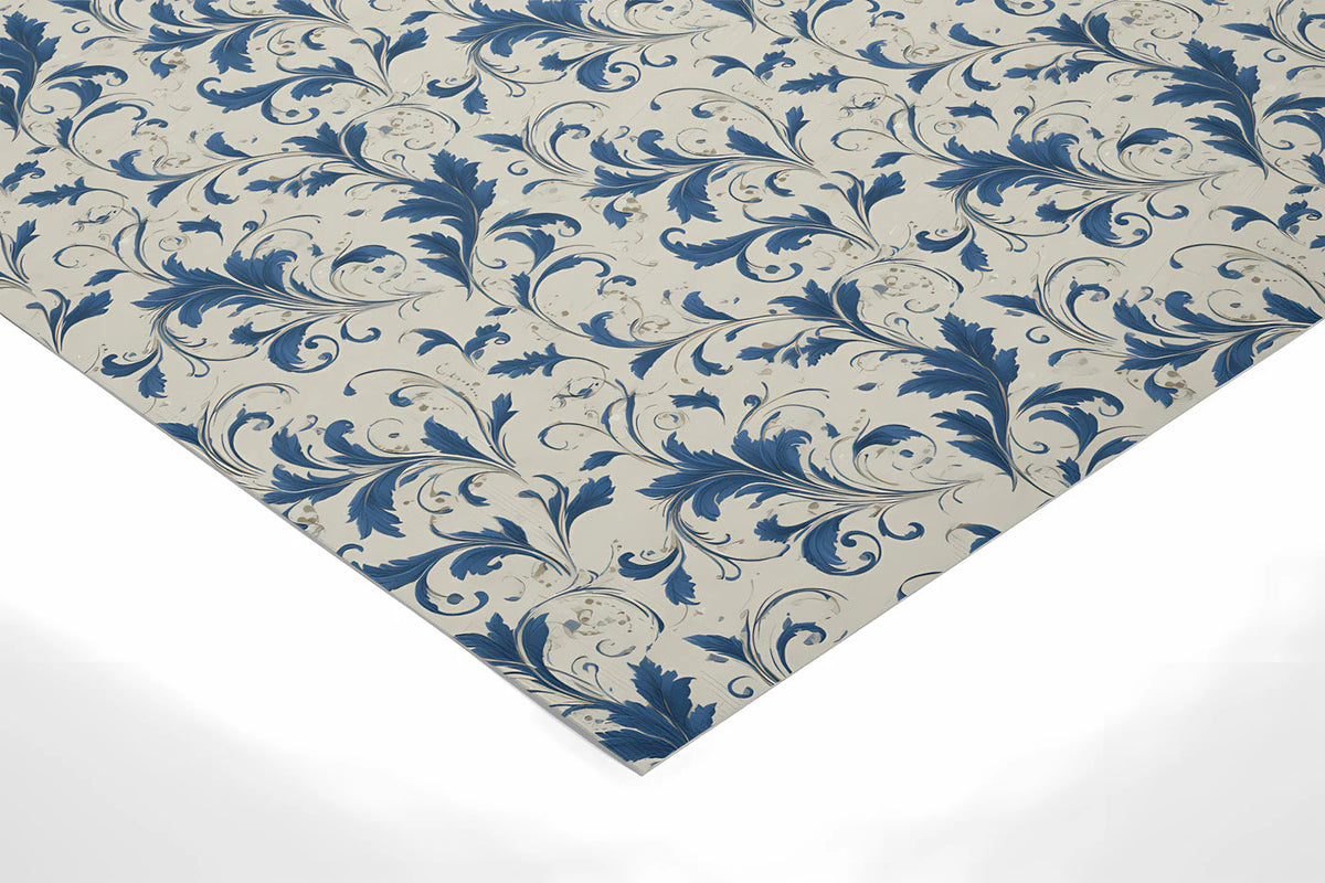 Indigo Scrollwork Mural Wallpaper — Classic Floral Pattern Mural Wallpaper - room preview 02