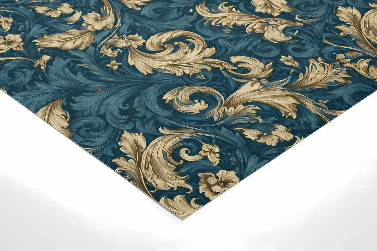 Damask Scroll Mural Wallpaper — Midnight Teal and Gilded Gold Mural Wallpaper - room preview 02