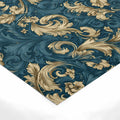 Damask Scroll Mural Wallpaper — Midnight Teal and Gilded Gold Mural Wallpaper - room preview 02