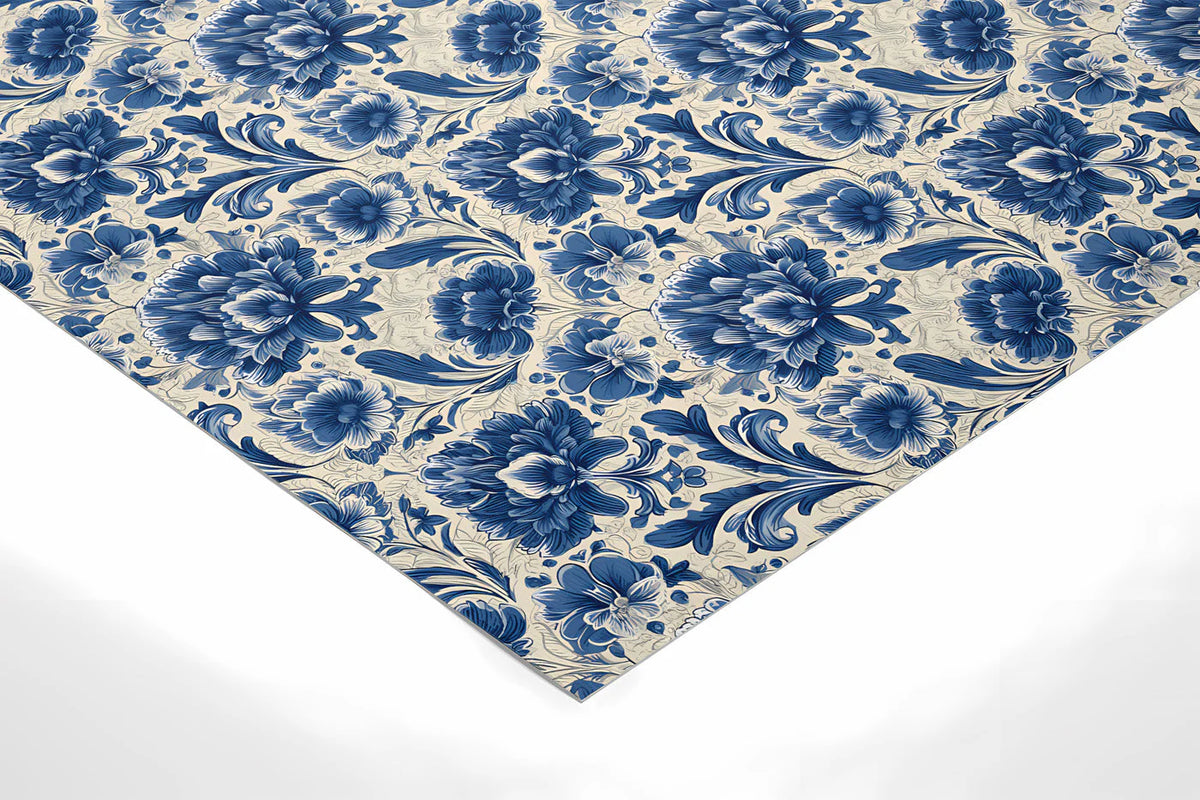 Indigo Floral Damask Mural Wallpaper — Classic Ornamental Style Mural Wallpaper - room preview 02