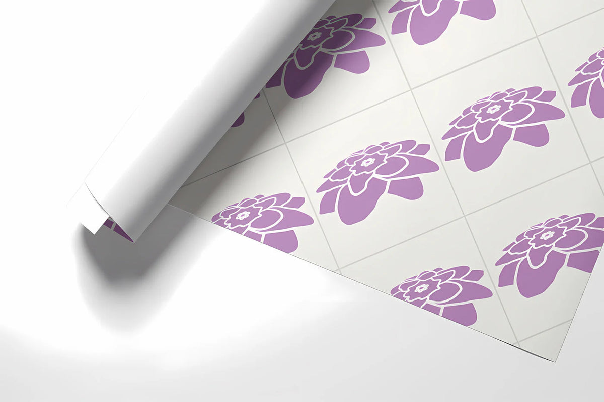 Lilac Floral Geometric Mural Wallpaper — Soft Botanical Pattern Mural Wallpaper - room preview 02