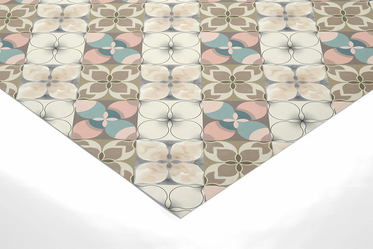 Geometric Floral Tile Mural Wallpaper —Soft Pastel Art Nouveau Mural Wallpaper - room preview 02