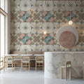 Geometric Petal Mosaic Mural Wallpaper — Soft Pastel Art Mural Wallpaper - room preview 02
