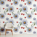 Daisies and Hearts Floral Mural Wallpaper — Whimsical Style Mural Wallpaper - room preview 02