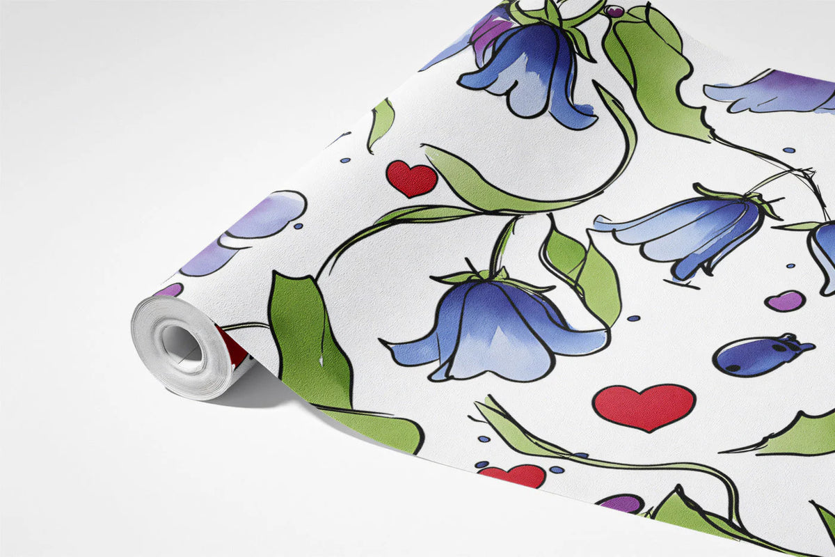 Bluebell Garden Mural Wallpaper — Whimsical Floral Art Mural Wallpaper - room preview 02