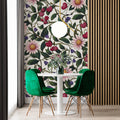 Botanical Meadow Mural Wallpaper in Soft Pink and Forest Green Mural Wallpaper - room preview 02