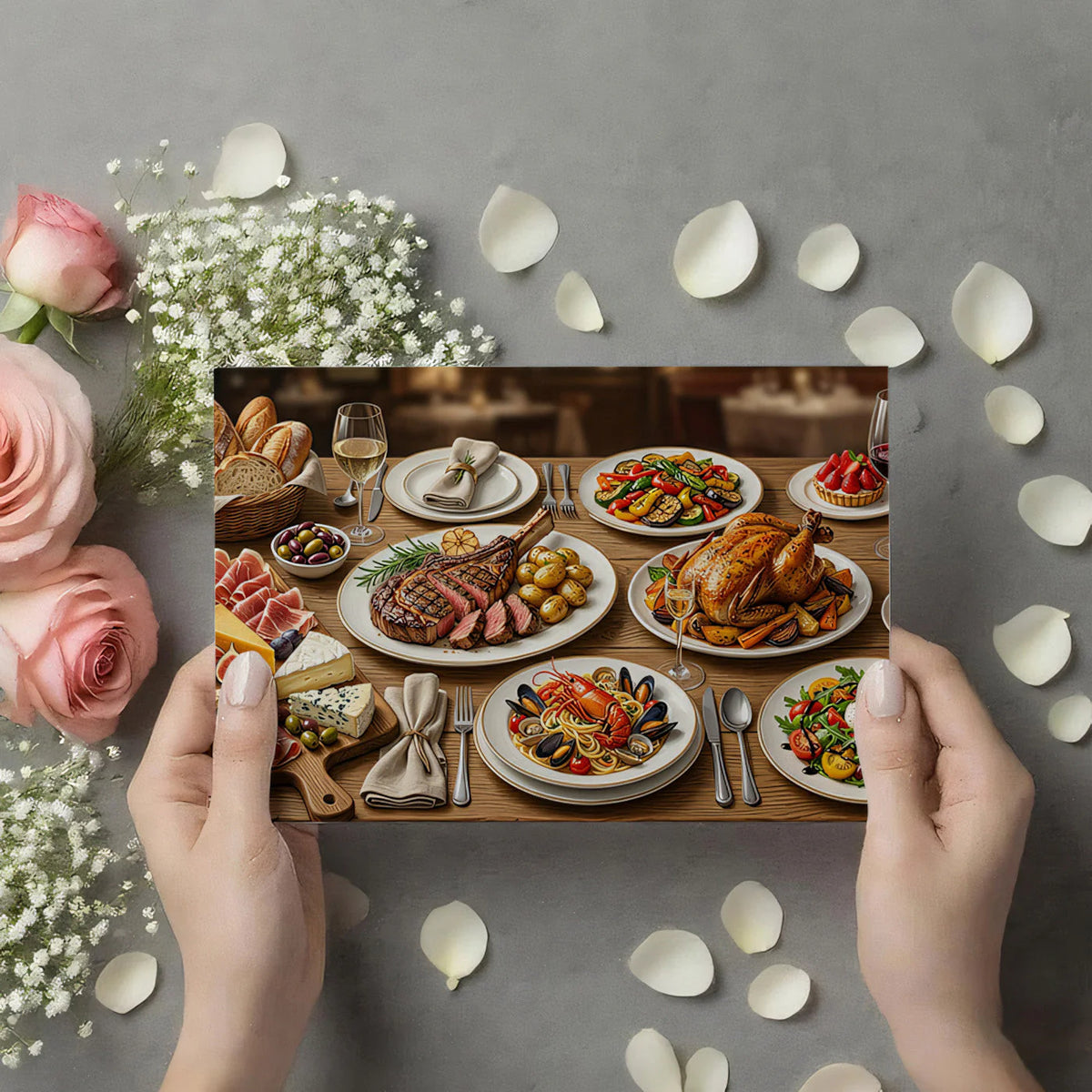 Gourmet Feast Mural Wallpaper —Culinary Dining Room Decor Mural Wallpaper - room preview 02