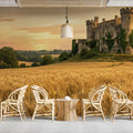 Medieval Castle and Wheat Field Mural Wallpaper at Golden Hour Mural Wallpaper - room preview 02