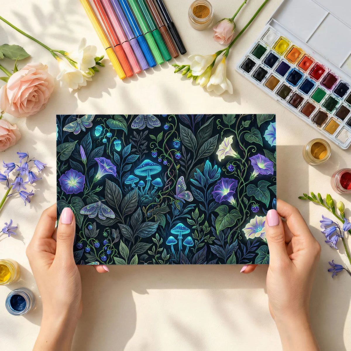 Bioluminescent Forest Mural Wallpaper — Botanical Whimsy Mural Wallpaper - room preview 02