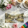 Watercolor Countryside Bridge Mural Wallpaper — Pastoral Landscape Mural Wallpaper - room preview 02