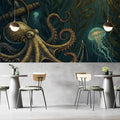 Deep Sea Octopus and Jellyfish Mural Wallpaper — Nautical Marine Art Mural Wallpaper - room preview 02