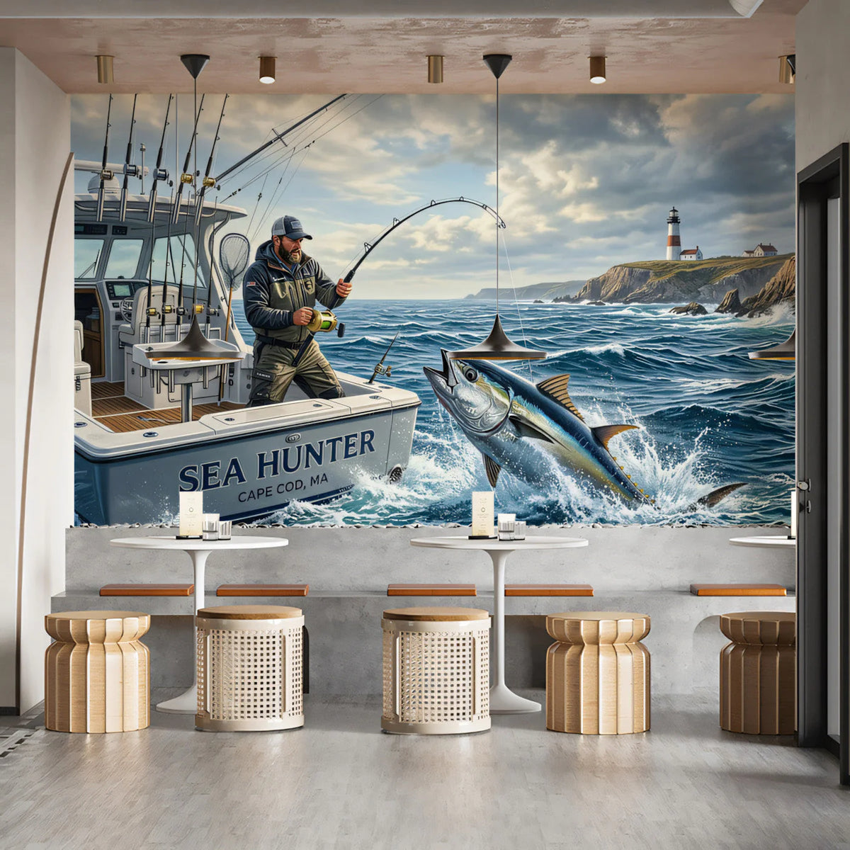 Deep Sea Fishing Adventure Mural Wallpaper — Coastal Nautical Design Mural Wallpaper - room preview 02