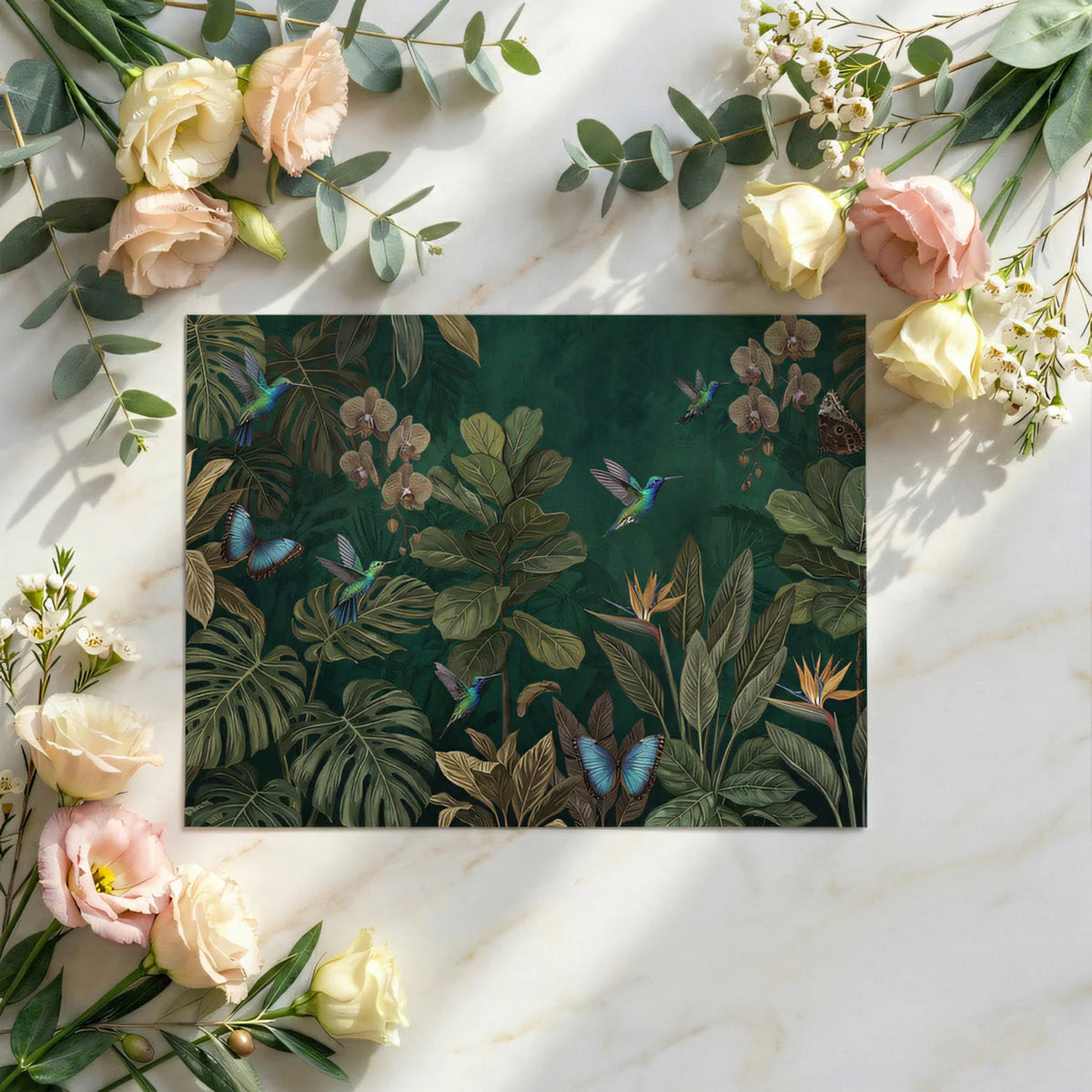 Tropical Jungle Sanctuary Mural Wallpaper — Dark Botanical Design Mural Wallpaper - room preview 02