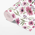 Pink Daisy and Heart Floral Mural Wallpaper — Whimsical Decor Mural Wallpaper - room preview 02