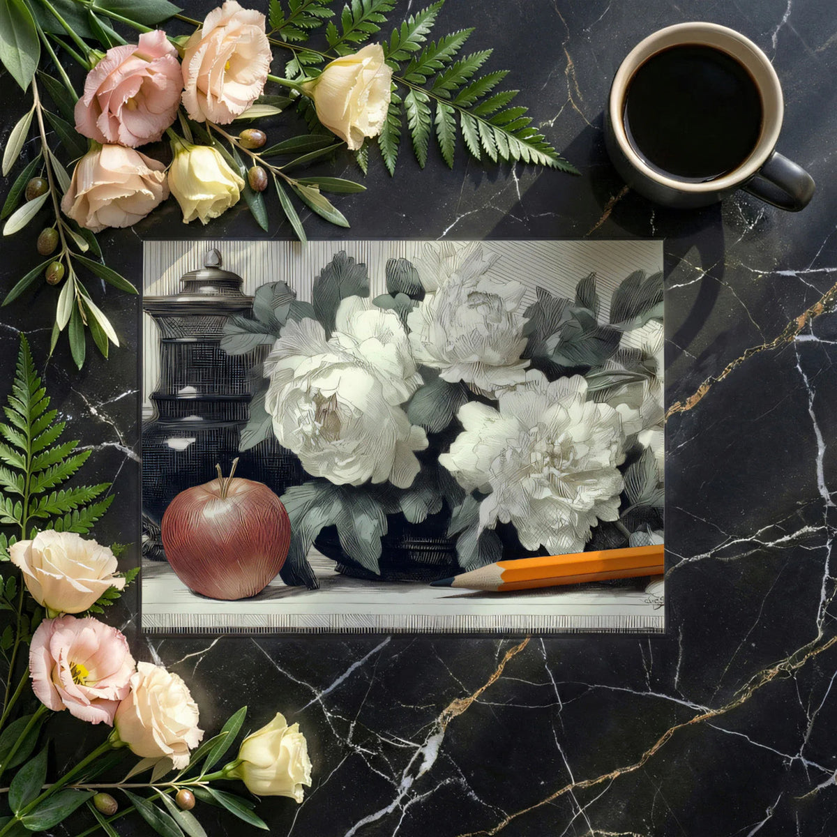 Botanical Still Life Mural Wallpaper — Vintage Sketch Study Mural Wallpaper - room preview 02