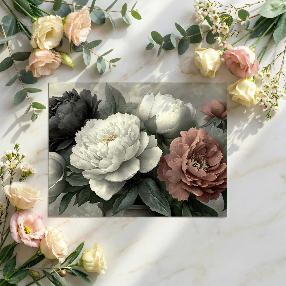 Vintage Peony Bouquet Mural Wallpaper —Artistic Floral Print Mural Wallpaper - room preview 02