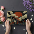 Cinnabar Moon Botanical Mural Wallpaper in Cream and Charcoal Mural Wallpaper - room preview 02