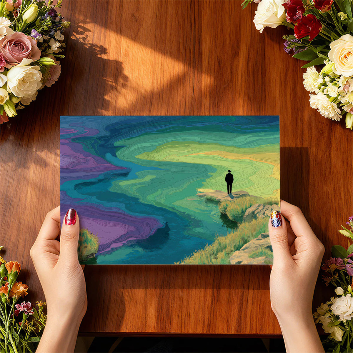 Solitary Wanderer Landscape Mural Wallpaper — Surreal Art Design Mural Wallpaper - room preview 02