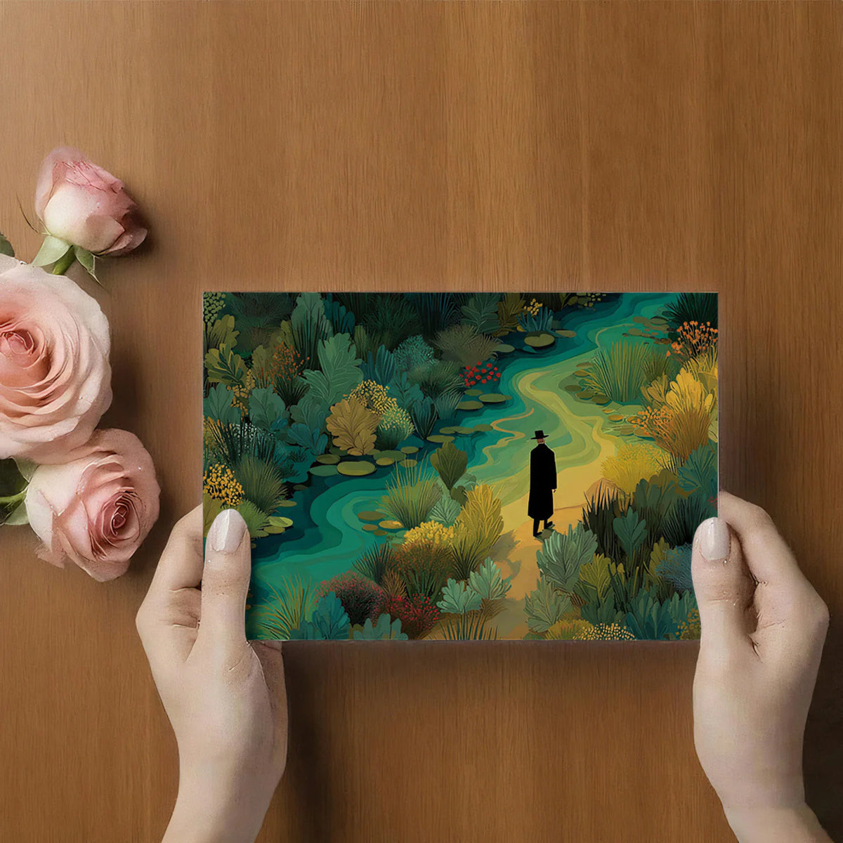 Stroll by the Riverbank Mural Wallpaper — Artistic Nature Scene Mural Wallpaper - room preview 02
