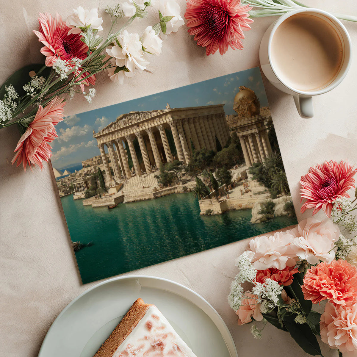 Ancient Greek Harbor Mural Wallpaper — Architectural Landscape Mural Wallpaper - room preview 02