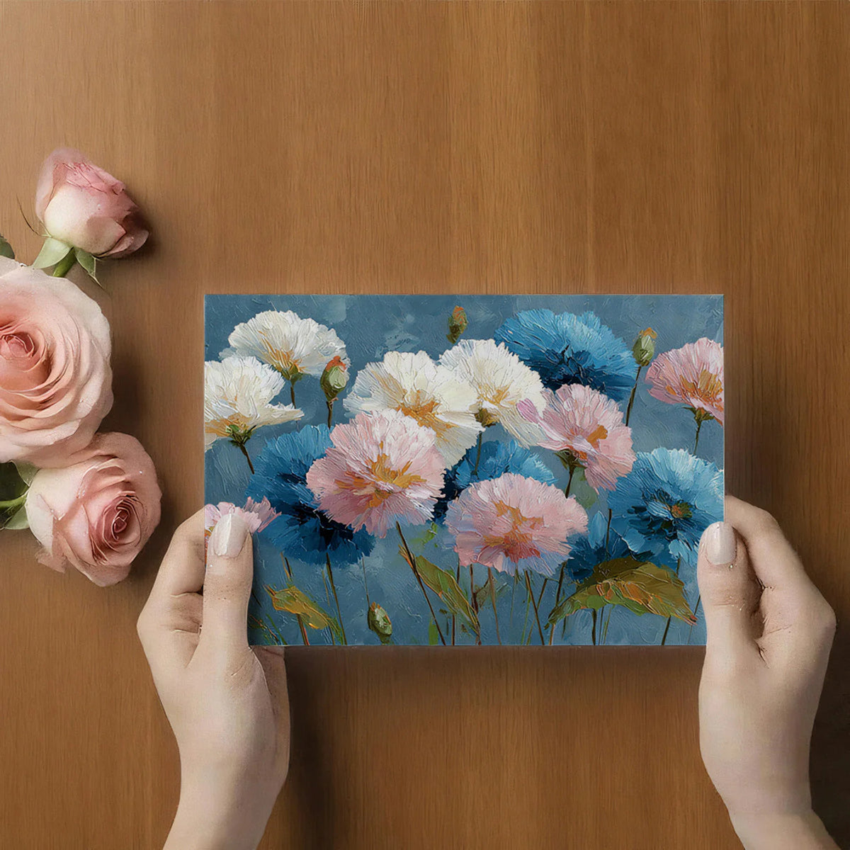 Impressionistic Floral Mural Wallpaper in Dusty Blue and Pink Mural Wallpaper - room preview 02