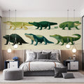 Vintage Alligator Study Mural Wallpaper in Earthy Greens Mural Wallpaper - room preview 02