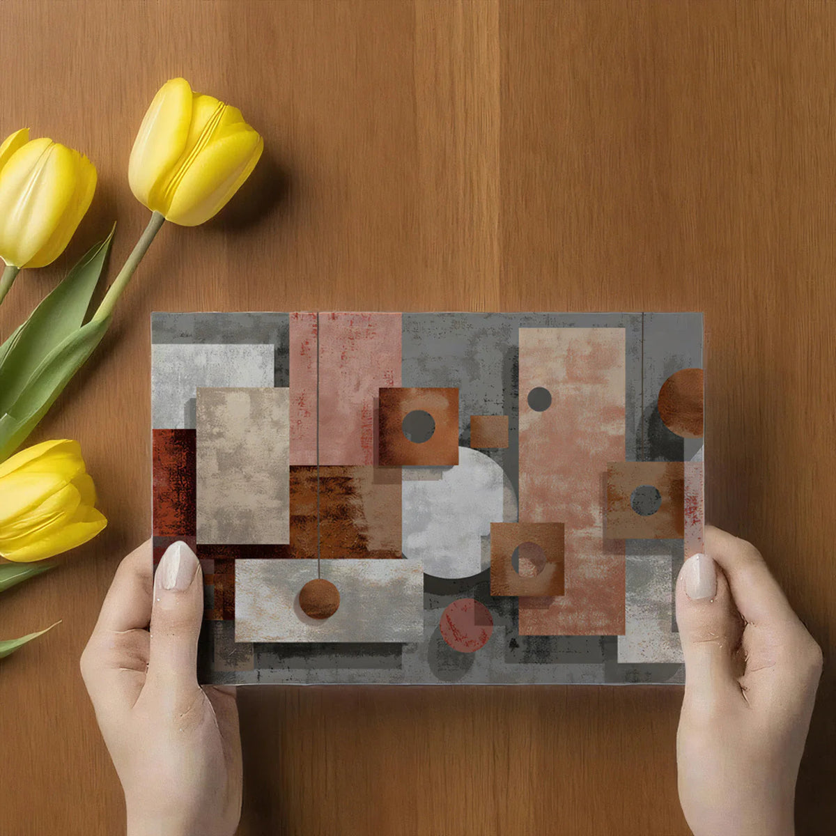 Abstract Geometric Blocks Mural Wallpaper in Copper and Blush Mural Wallpaper - room preview 02