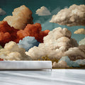 Vintage Sky Cloudscape Mural Wallpaper — Artistic Etching Style Mural Wallpaper - room preview 02