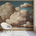 Etched Cloudscape Mural Wallpaper — Vintage Sky Illustration Mural Wallpaper - room preview 02