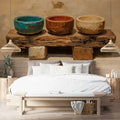 Rustic Ceramic Bowls Mural Wallpaper — Earthy Painted Texture Mural Wallpaper - room preview 02