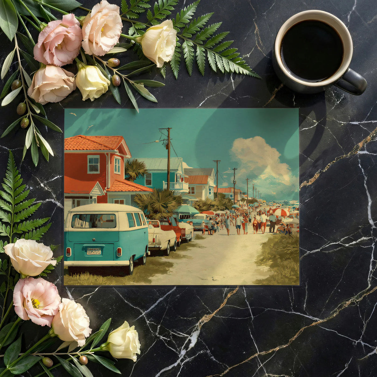 Coastal Summer Vibe Mural Wallpaper — Seaside Leisure Scene Mural Wallpaper - room preview 02
