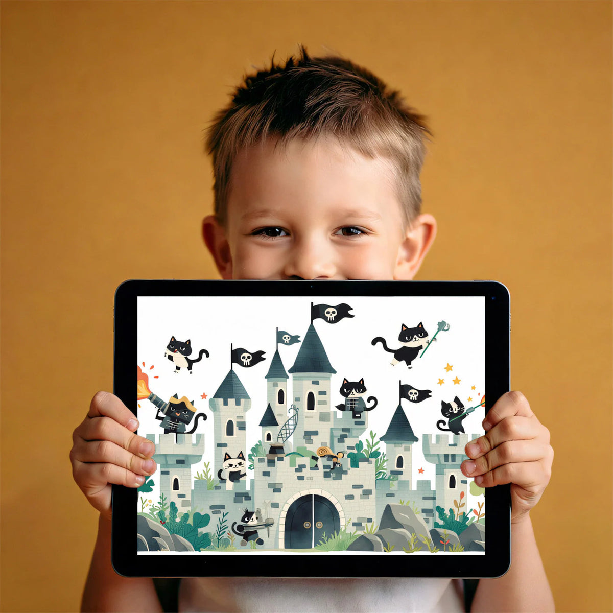 Cat Pirate Castle Mural Wallpaper — Whimsical Children's Adventure Mural Wallpaper - room preview 02