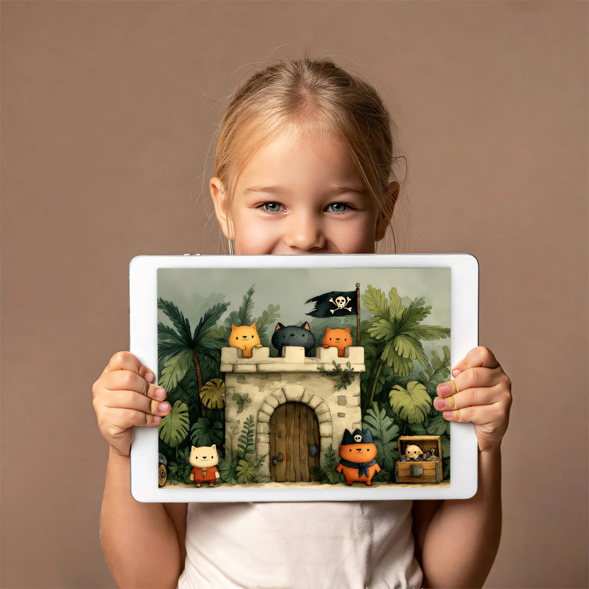Pirate Cat Castle Mural Wallpaper — Playful Jungle Illustration Mural Wallpaper - room preview 02