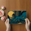 Midnight Forest Mural Wallpaper with Golden Moon Motif Mural Wallpaper - room preview 02