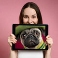 Charming Pug in Beret Mural Wallpaper — Whimsical Pet Portrait Mural Wallpaper - room preview 02