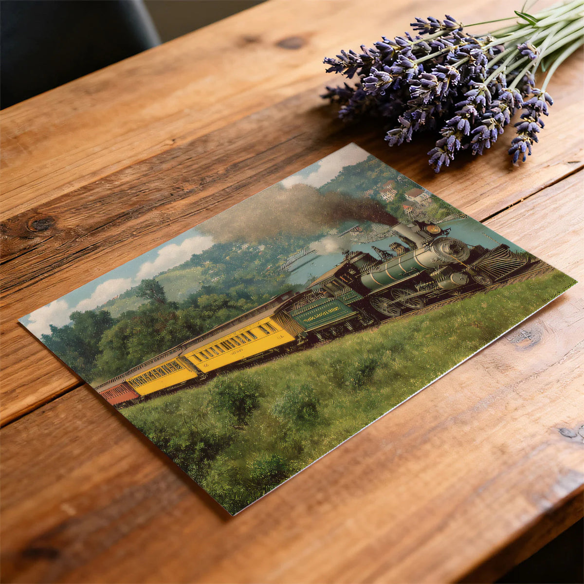 Vintage Steam Locomotive Scenic Mural Wallpaper —Classic Rail Art Mural Wallpaper - room preview 02