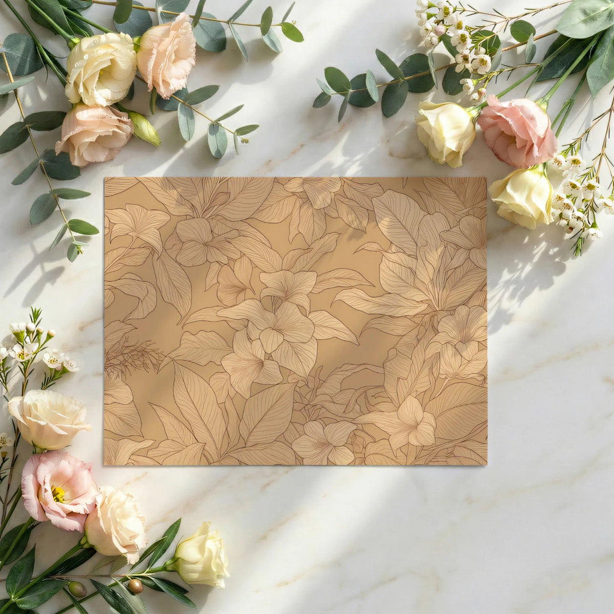 Botanical Sketch Mural Wallpaper in Warm Ochre Mural Wallpaper - room preview 02