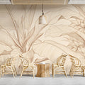 Botanical Sketch Mural Wallpaper in Warm Cream and Sepia Mural Wallpaper - room preview 02