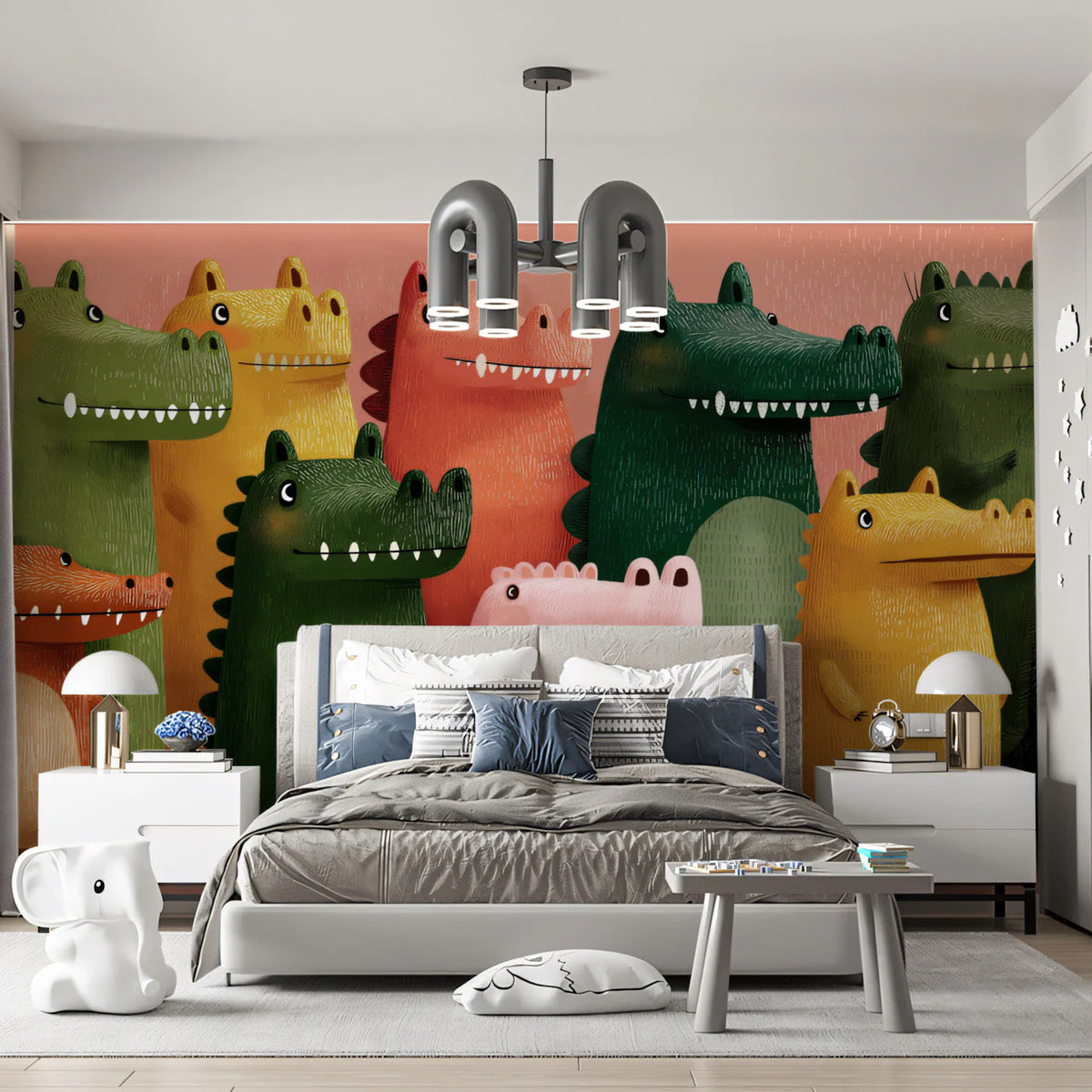 Friendly Crocodile Parade Mural Wallpaper — Whimsical Children’s Decor Mural Wallpaper - room preview 02