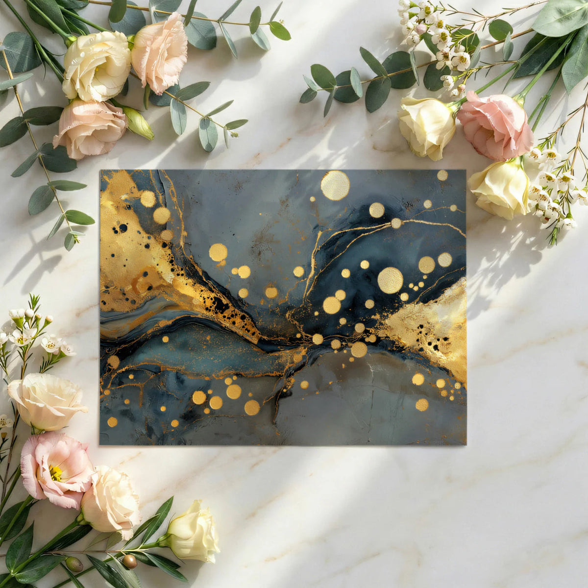 Abstract Gold and Slate Marble Mural Wallpaper — Modern Luxury Mural Wallpaper - room preview 02