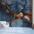 Kintsugi Stone Mural Wallpaper — Abstract Blue and Gold Luxury Mural Wallpaper - room preview 02