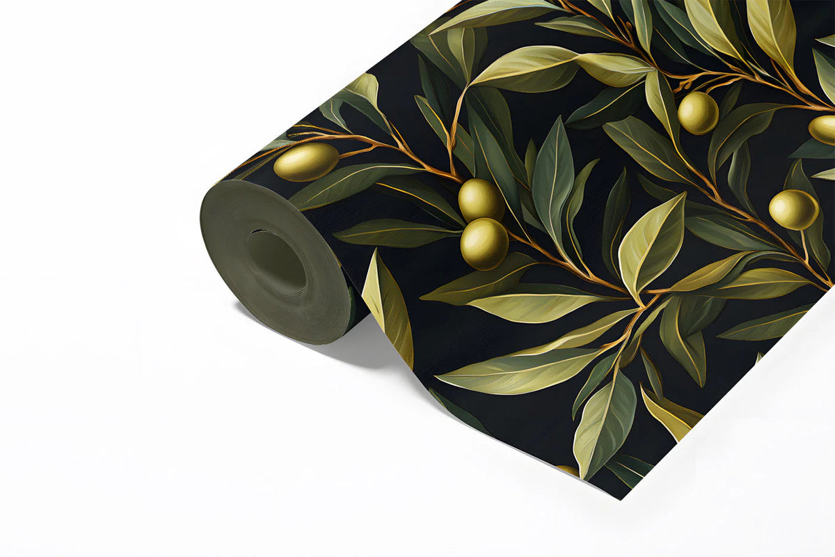 Olive Branch Botanical Mural Wallpaper — Moody Mediterranean Design Mural Wallpaper - room preview 02