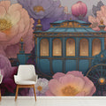 Royal Carriage Floral Mural Wallpaper — Whimsical Fantasy Design Mural Wallpaper - room preview 02