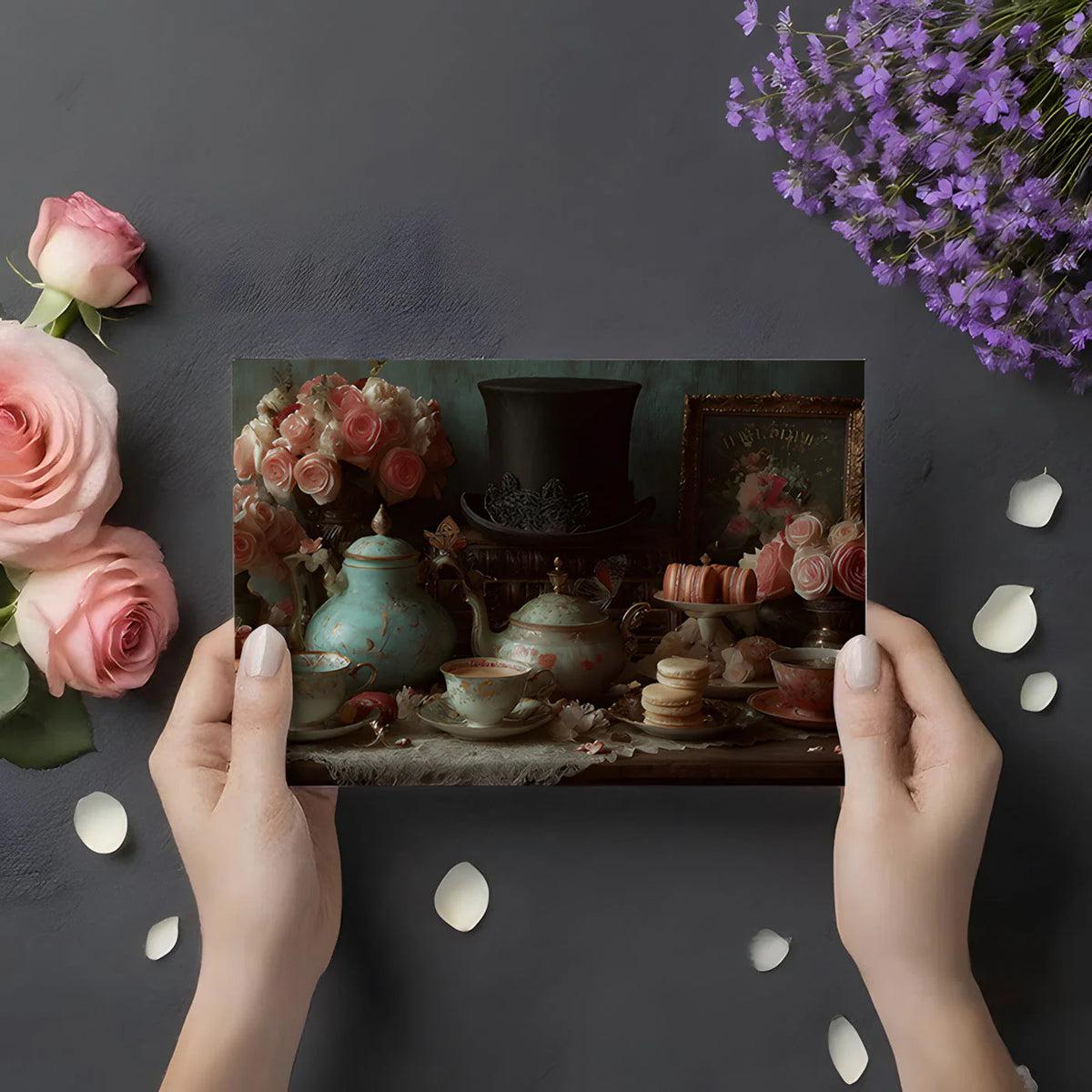 Vintage Victorian Tea Party Mural Wallpaper —Whimsical Still Life Mural Wallpaper - room preview 02