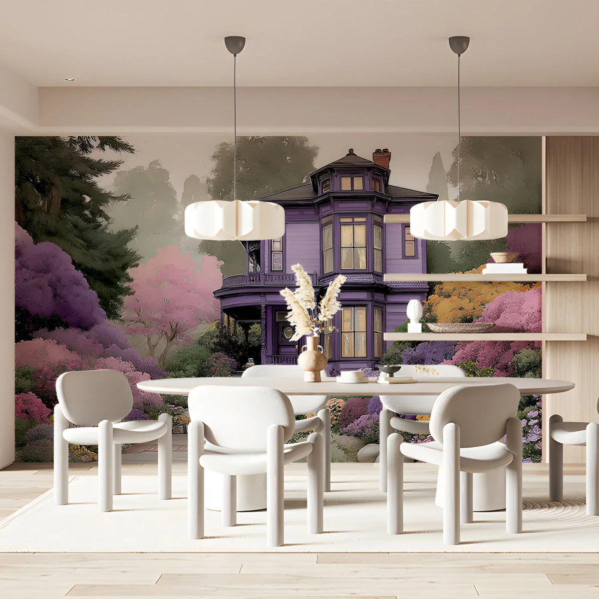 Victorian Garden Estate Mural Wallpaper — Whimsical Floral Scene Mural Wallpaper - room preview 02