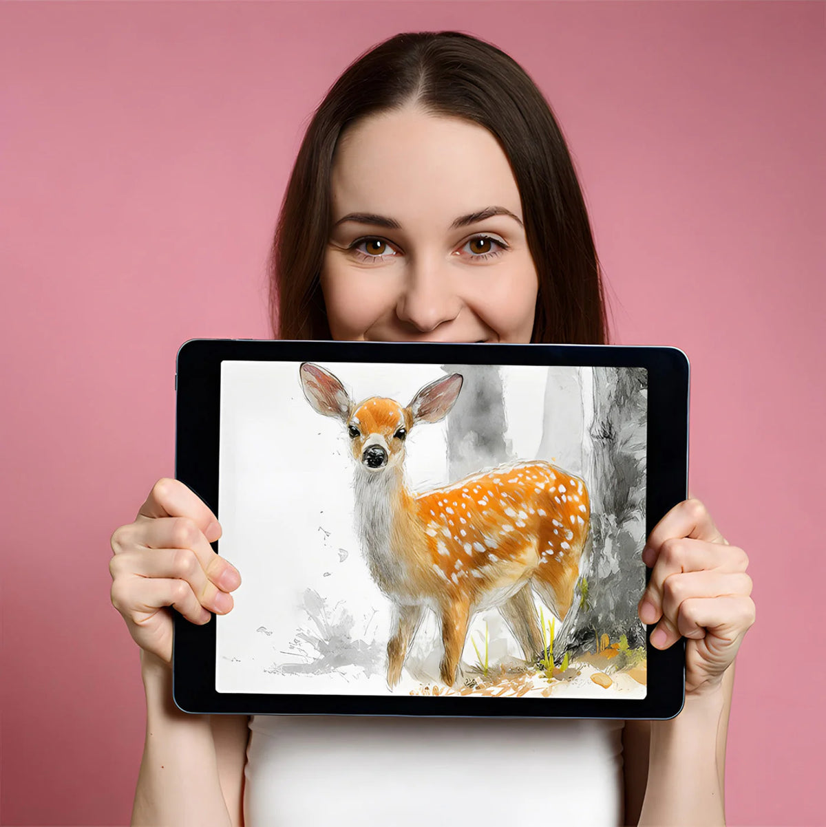 Fawn in the Woodland Mural Wallpaper — Artistic Deer Illustration Mural Wallpaper - room preview 02