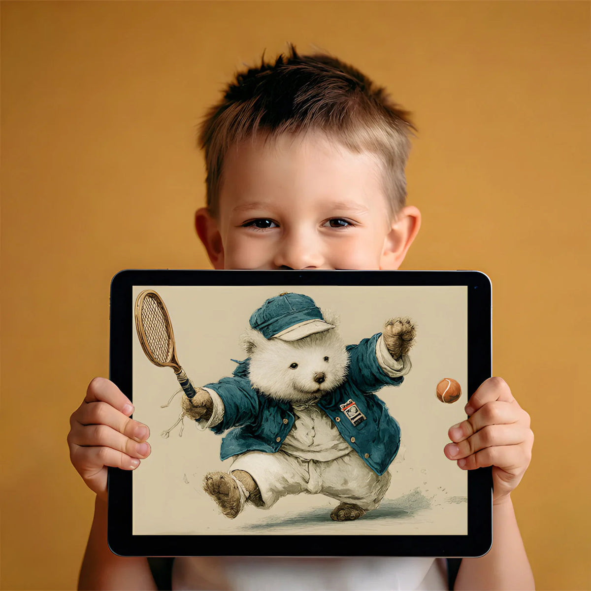 Vintage Tennis Bear Mural Wallpaper in Ink Sketch Style Mural Wallpaper - room preview 02