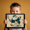Vintage Tennis Bear Mural Wallpaper in Ink Sketch Style Mural Wallpaper - room preview 02